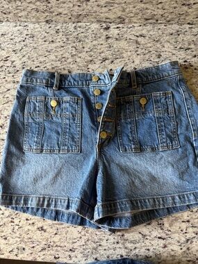 LOFT Button-Front Blue Denim High-Rise Shorts